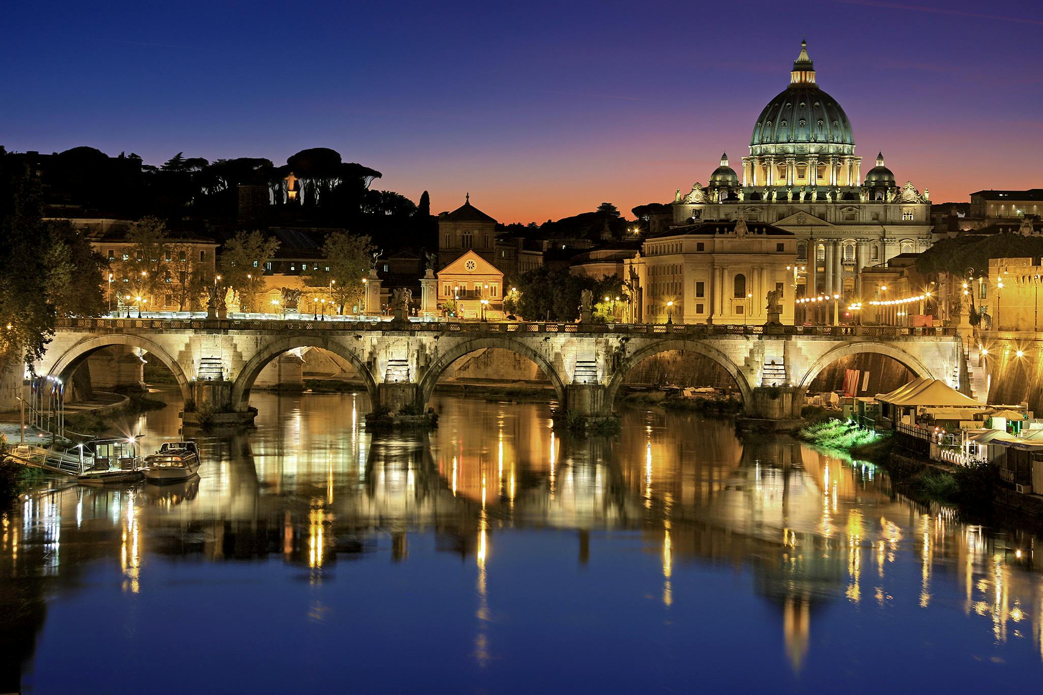 Bridge over the Tiber with a view of Rome
