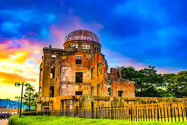 Atomic Bomb Dome in Hiroshima at sunset